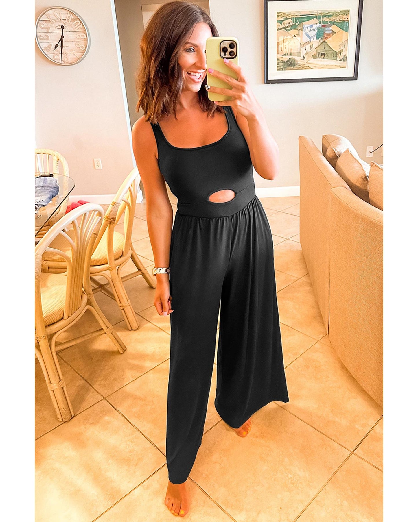 Peekaboo Wide Leg Square Neck Jumpsuit