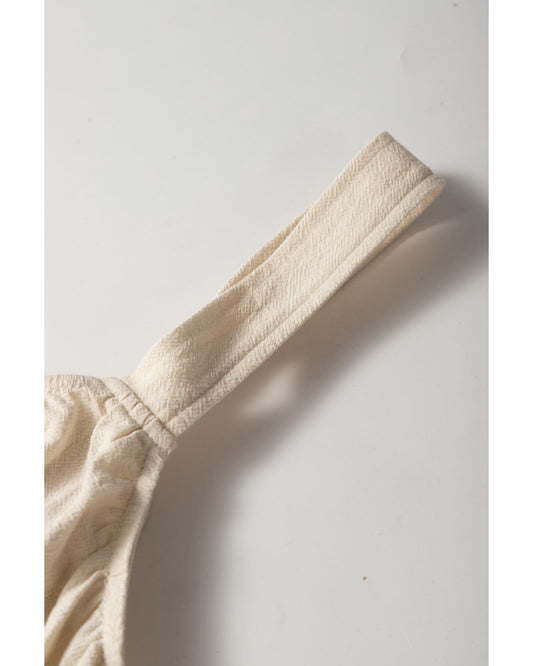 Beige Ruched High Waist Sleeveless Wide Leg Jumpsuit