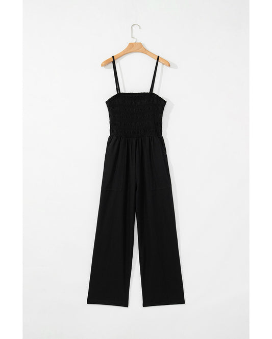 Shirred Bodice Pocketed Wide Leg Jumpsuit