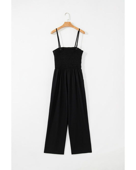 Shirred Bodice Pocketed Wide Leg Jumpsuit