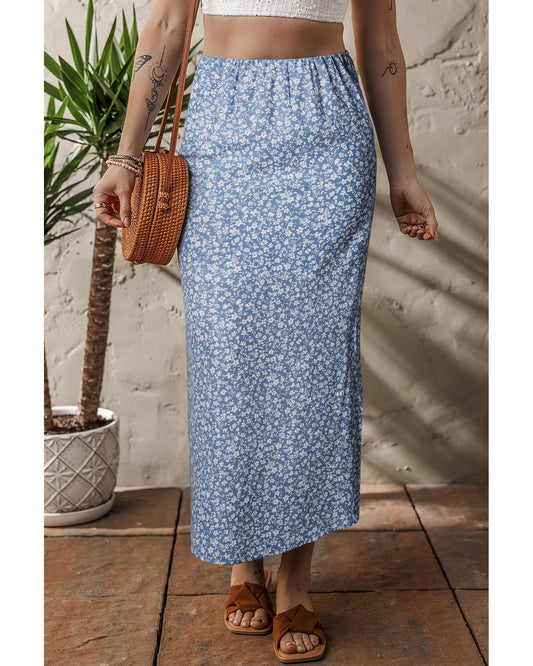 Floral High Waist Long Skirt with Side Split Skirt