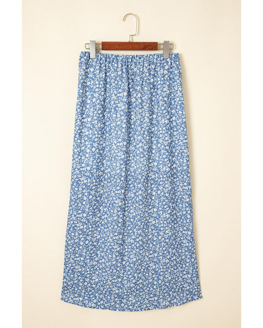 Floral High Waist Long Skirt with Side Split Skirt