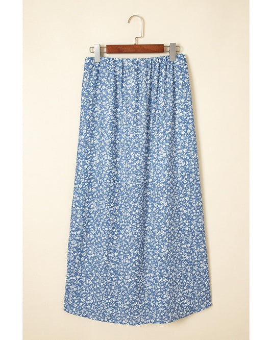 Floral High Waist Long Skirt with Side Split Skirt