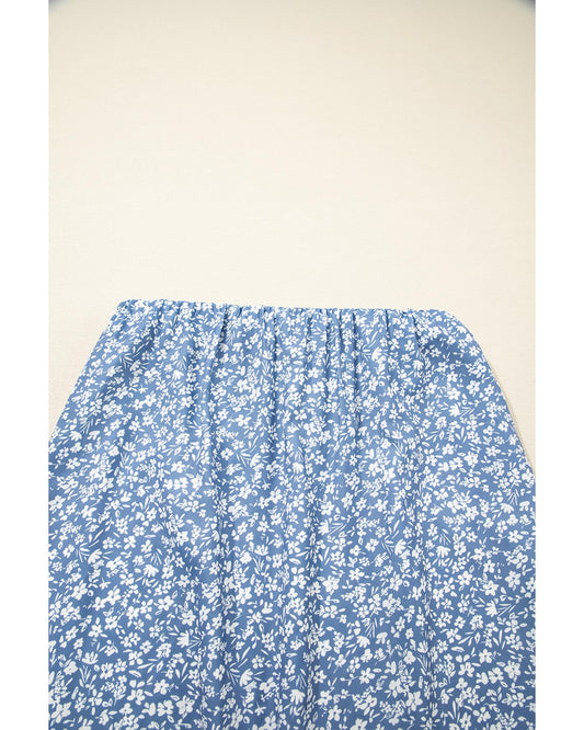 Floral High Waist Long Skirt with Side Split Skirt