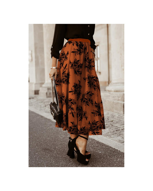 Floral Leaves Embroidered High Waist Maxi Skirt