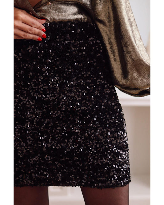 Black Sequin Bodycon Mini Skirt