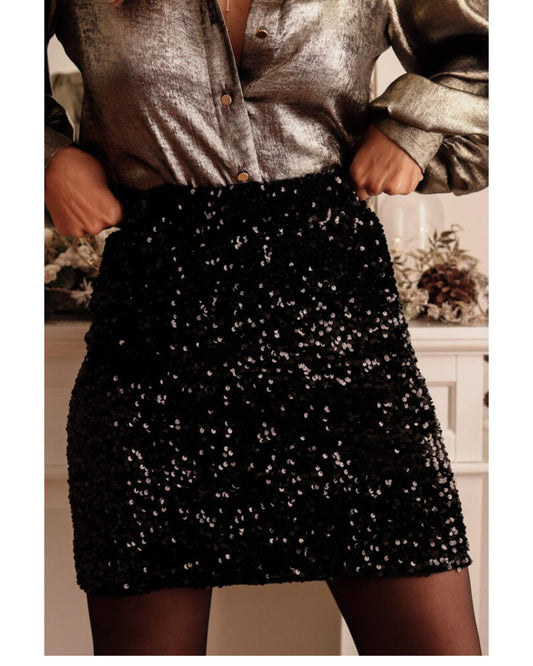Black Sequin Bodycon Mini Skirt