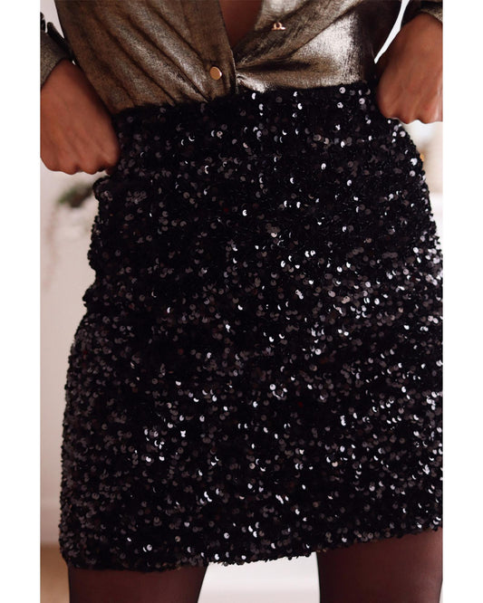 Black Sequin Bodycon Mini Skirt