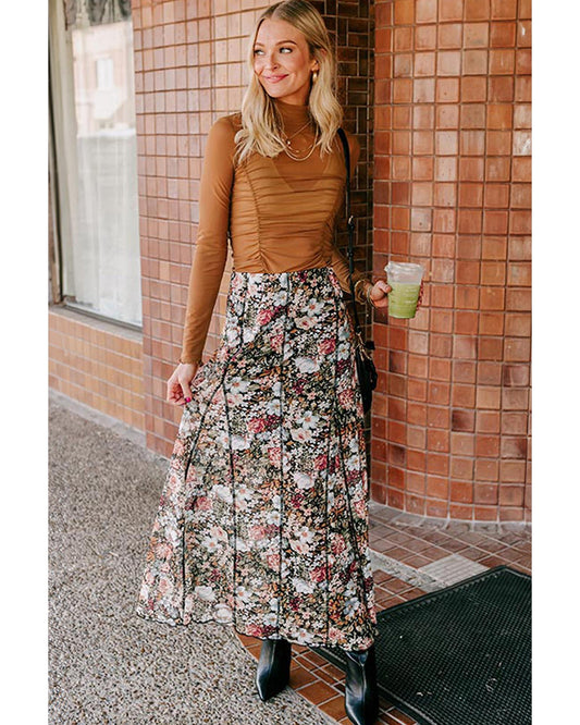 Floral Print High Waist Maxi Skirt