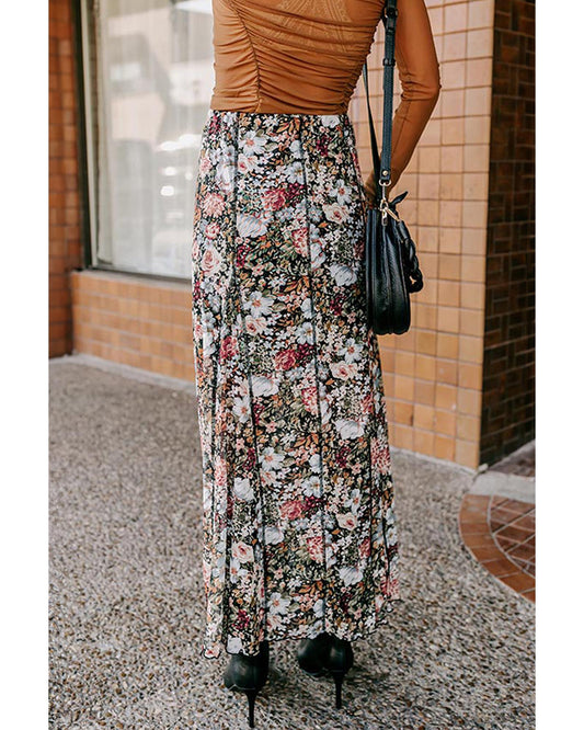 Floral Print High Waist Maxi Skirt