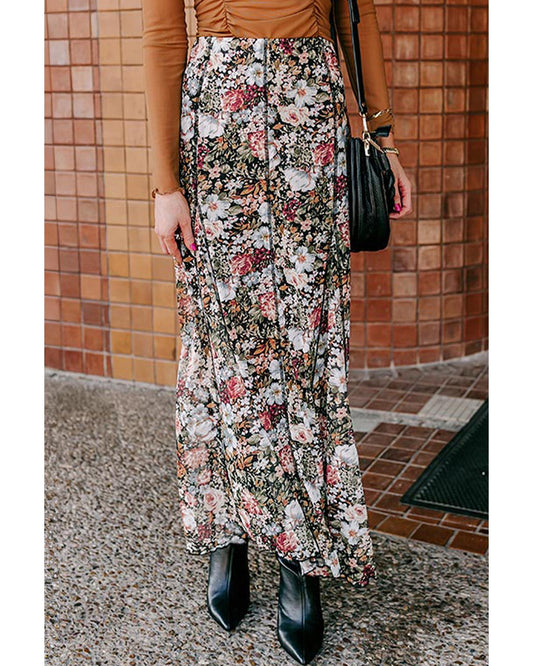 Floral Print High Waist Maxi Skirt