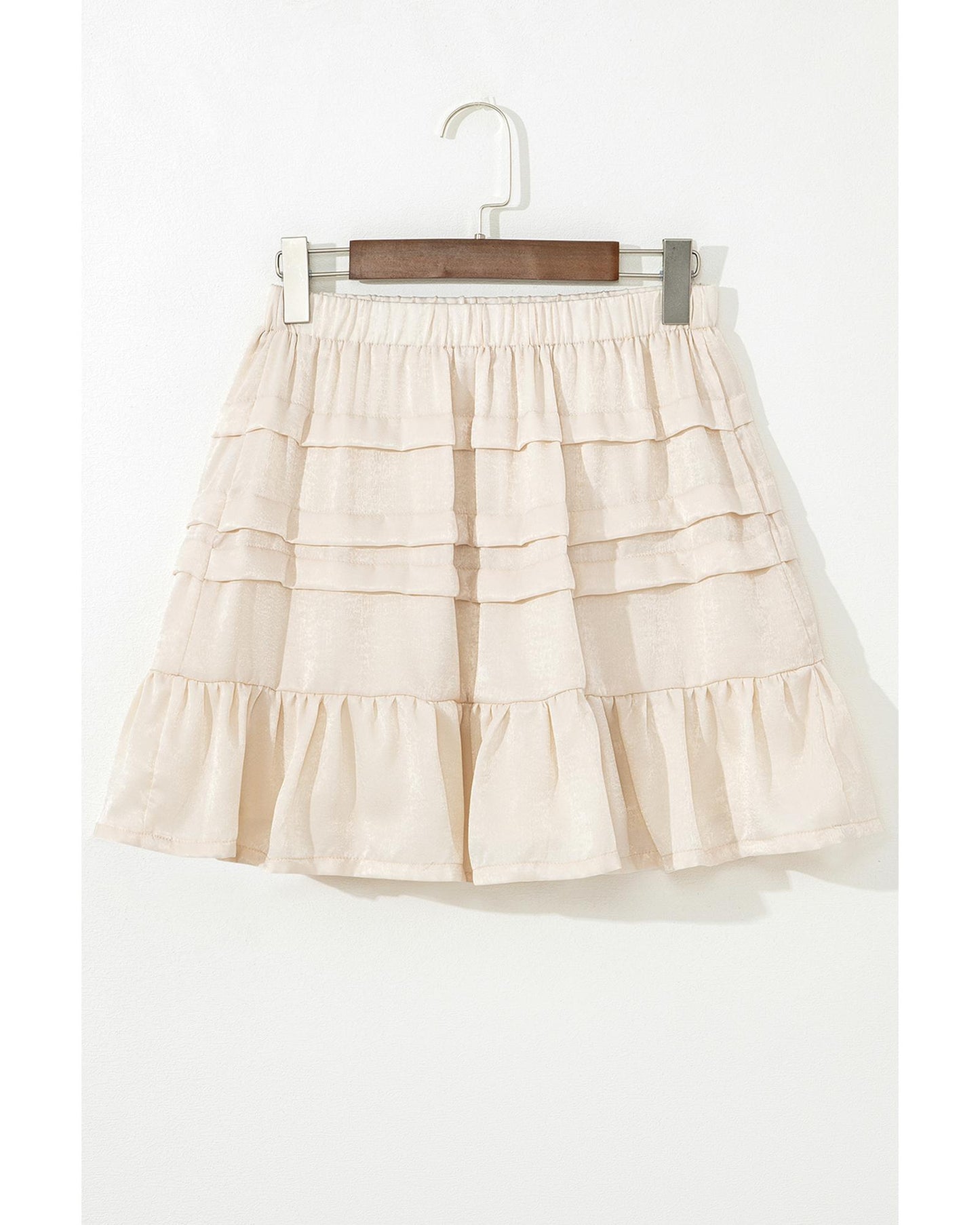 Beige Tiered Ruffled Hemline Elastic Waist Mini Skirt