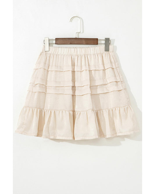 Beige Tiered Ruffled Hemline Elastic Waist Mini Skirt