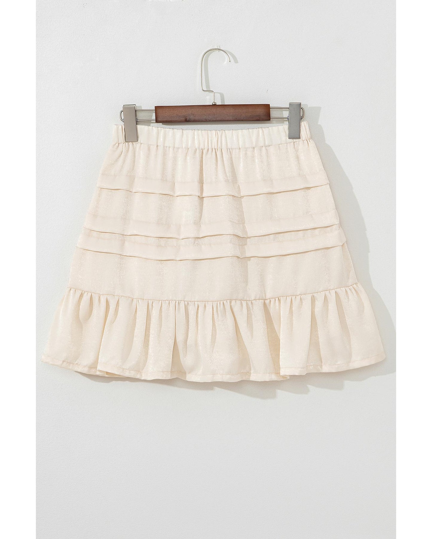 Beige Tiered Ruffled Hemline Elastic Waist Mini Skirt