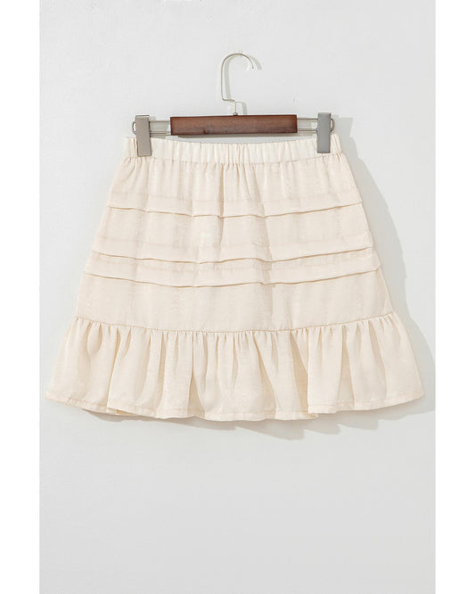 Beige Tiered Ruffled Hemline Elastic Waist Mini Skirt