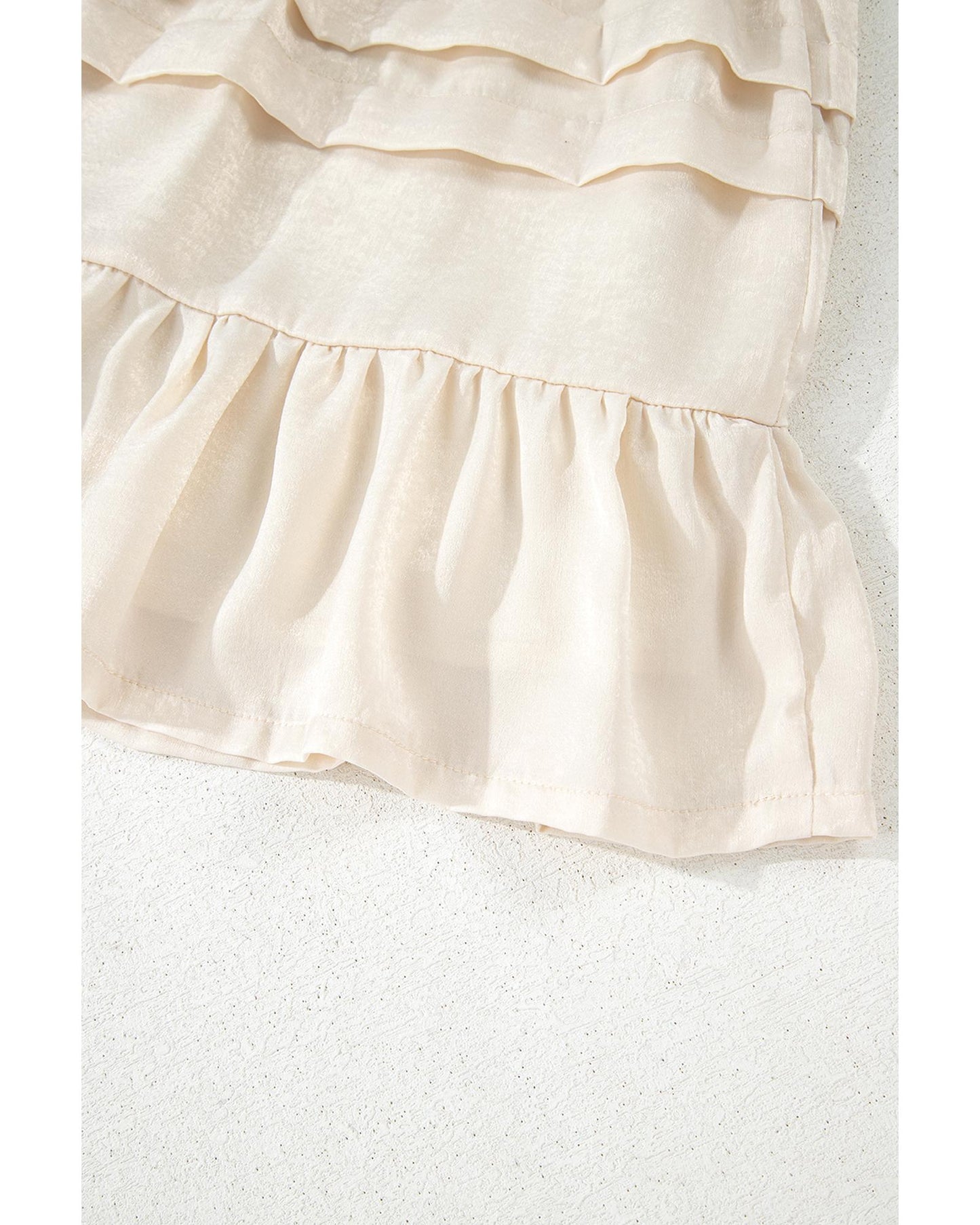 Beige Tiered Ruffled Hemline Elastic Waist Mini Skirt
