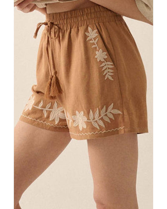 Embroidered Tasseled Drawstring Waist shorts
