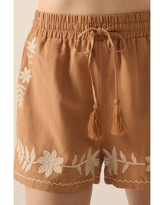 Embroidered Tasseled Drawstring Waist shorts