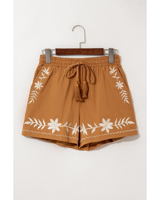 Embroidered Tasseled Drawstring Waist shorts
