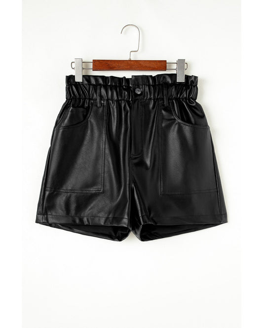 Black Faux Leather High Rise Shorts