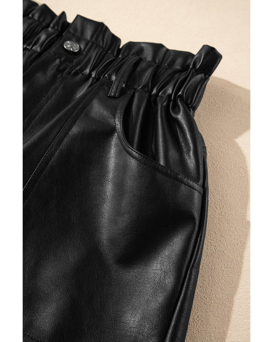 Black Faux Leather High Rise Shorts