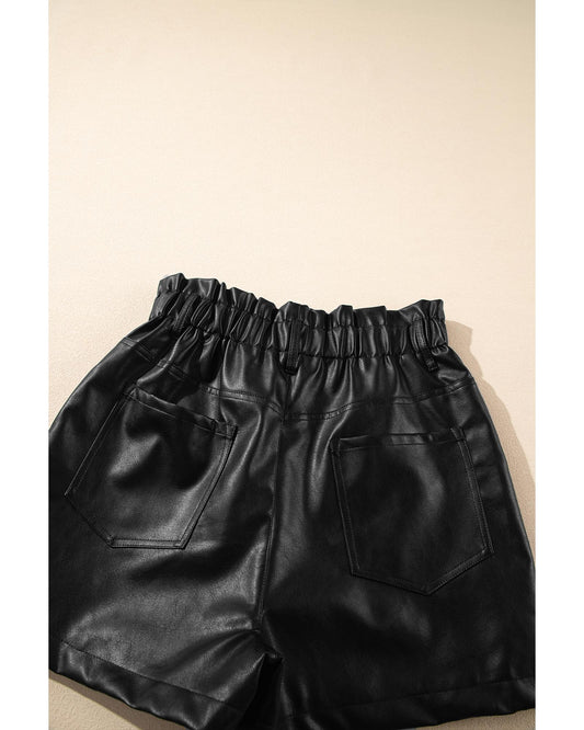 Black Faux Leather High Rise Shorts