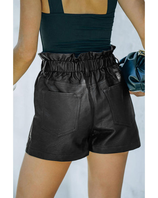 Black Faux Leather High Rise Shorts