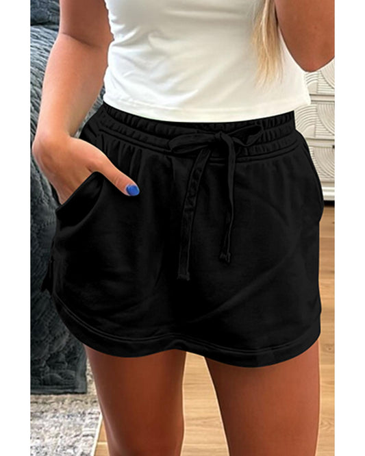 French Terry Drawstring Pocketed Mini Short-Skirt