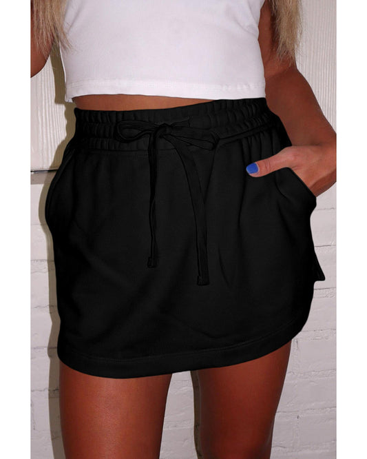 French Terry Drawstring Pocketed Mini Short-Skirt