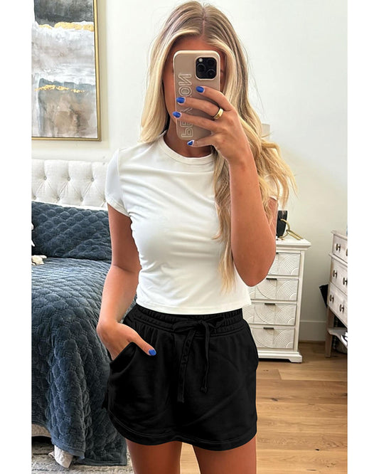 French Terry Drawstring Pocketed Mini Short-Skirt