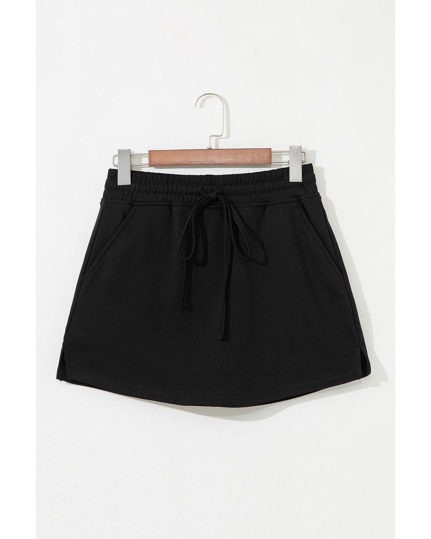 French Terry Drawstring Pocketed Mini Short-Skirt
