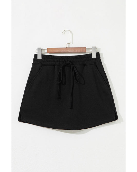 French Terry Drawstring Pocketed Mini Short-Skirt