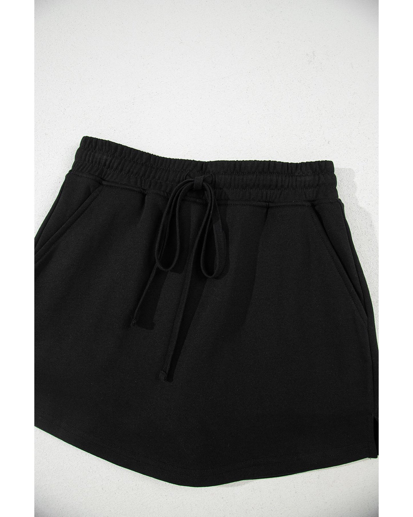 French Terry Drawstring Pocketed Mini Short-Skirt