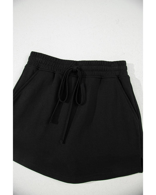 French Terry Drawstring Pocketed Mini Short-Skirt