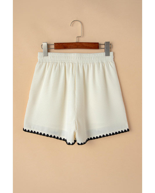 White Waffle Texture Contrast Ricrac Hemline Shorts