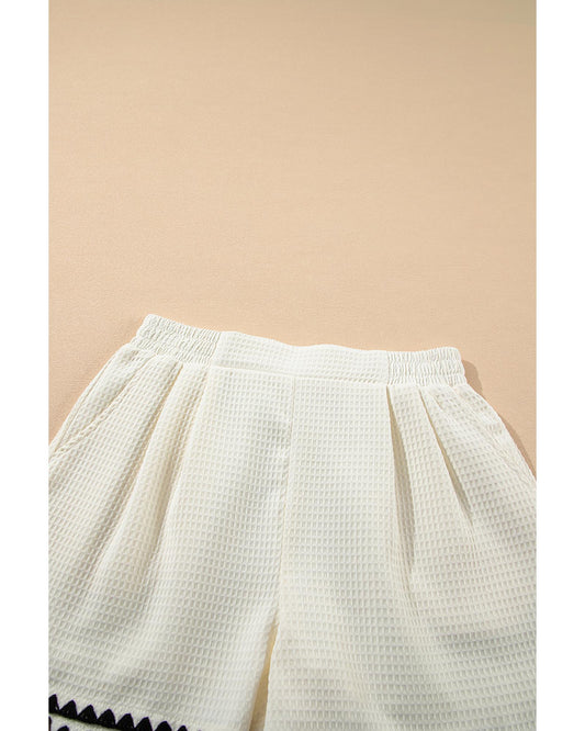 White Waffle Texture Contrast Ricrac Hemline Shorts