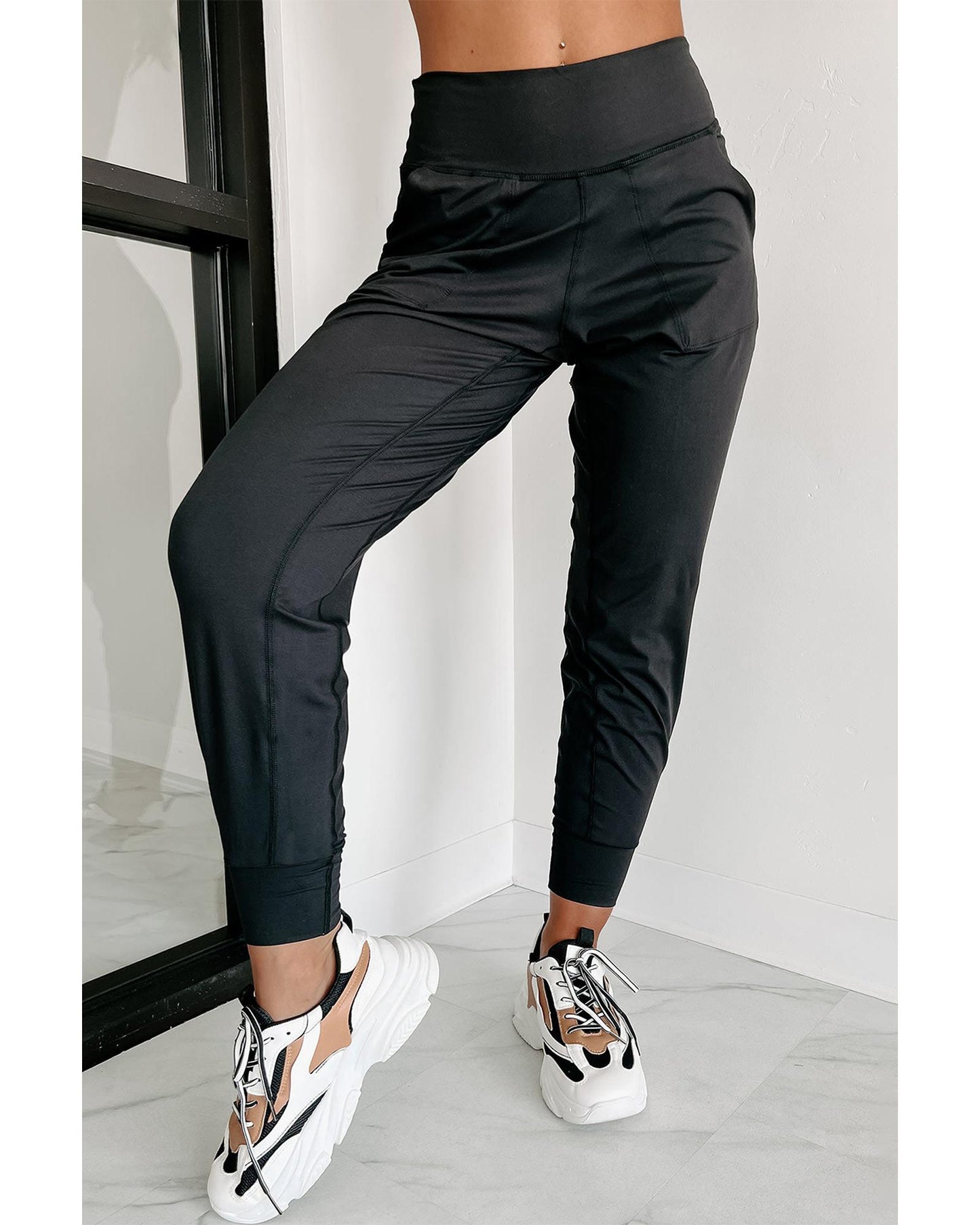 Exposed Seam High Waist Pocketed Joggers