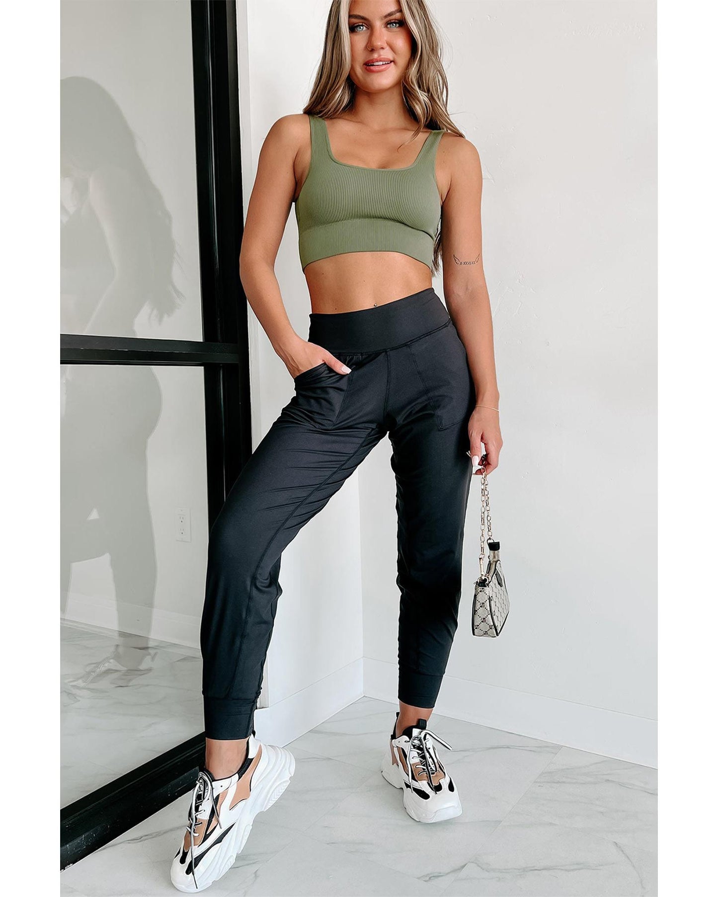 Exposed Seam High Waist Pocketed Joggers
