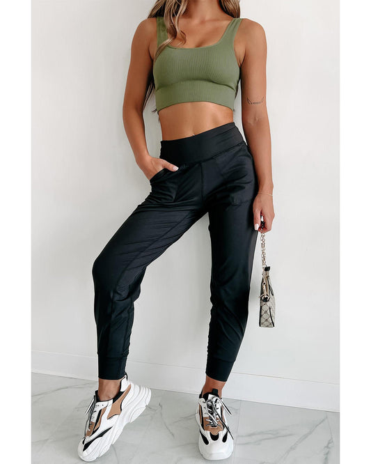 Exposed Seam High Waist Pocketed Joggers