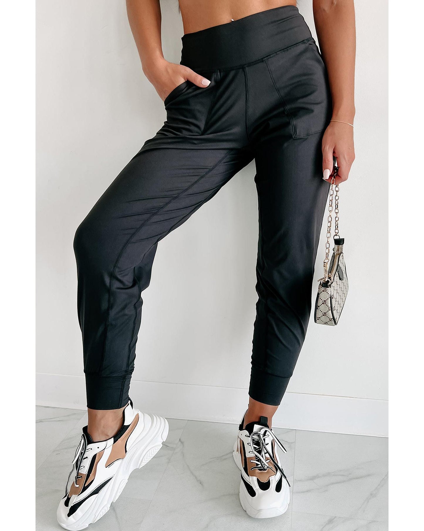 Exposed Seam High Waist Pocketed Joggers