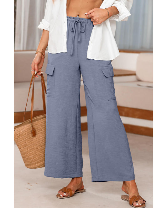 Dark Grey Drawstring Wide Leg Utility Trousers