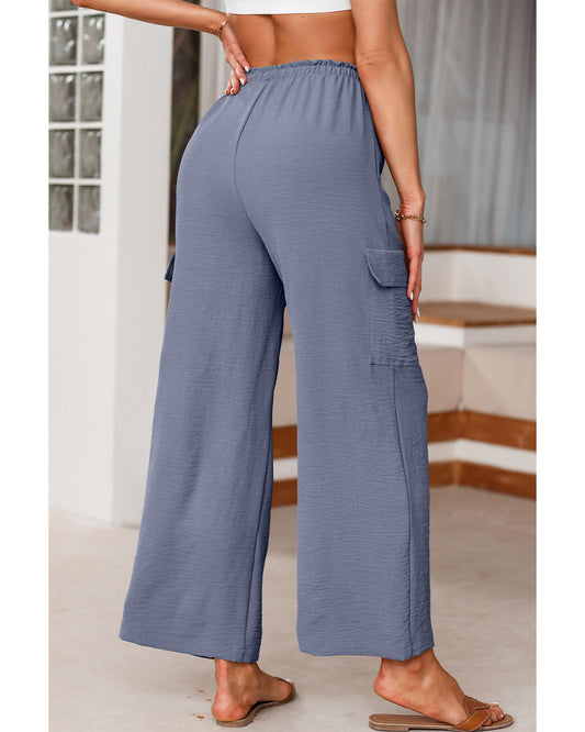 Dark Grey Drawstring Wide Leg Utility Trousers