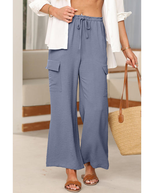 Dark Grey Drawstring Wide Leg Utility Trousers