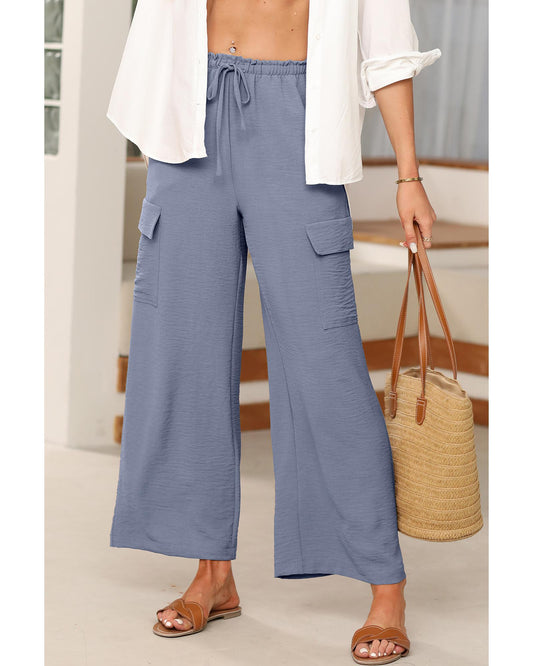 Dark Grey Drawstring Wide Leg Utility Trousers