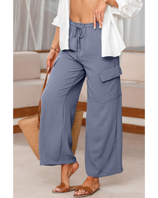 Dark Grey Drawstring Wide Leg Utility Trousers