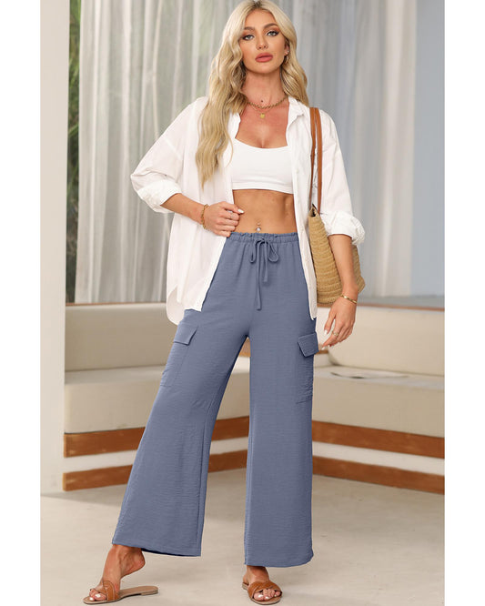 Dark Grey Drawstring Wide Leg Utility Trousers