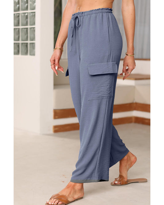 Dark Grey Drawstring Wide Leg Utility Trousers