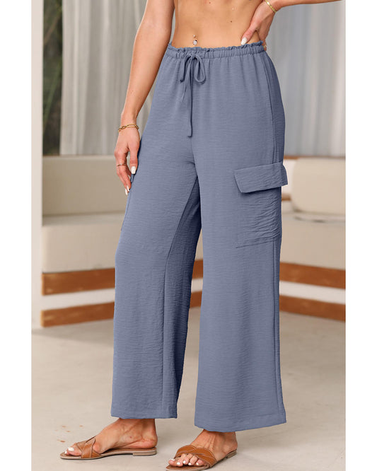 Dark Grey Drawstring Wide Leg Utility Trousers