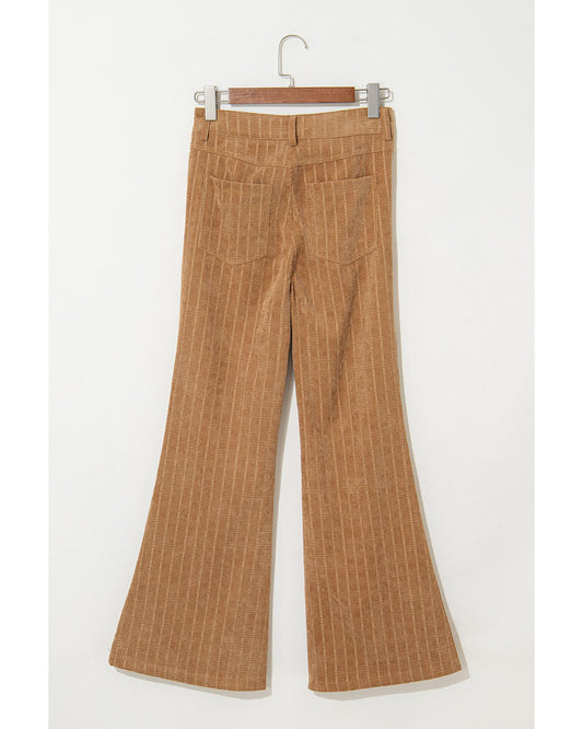 Checkered Corduroy Flare High Waist Pants