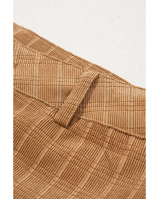 Checkered Corduroy Flare High Waist Pants